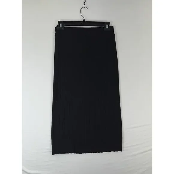 Shein Skirt Womens Medium Black Ribbed Knit Stretch Pull On Midi Pencil - Picture 2 of 6
